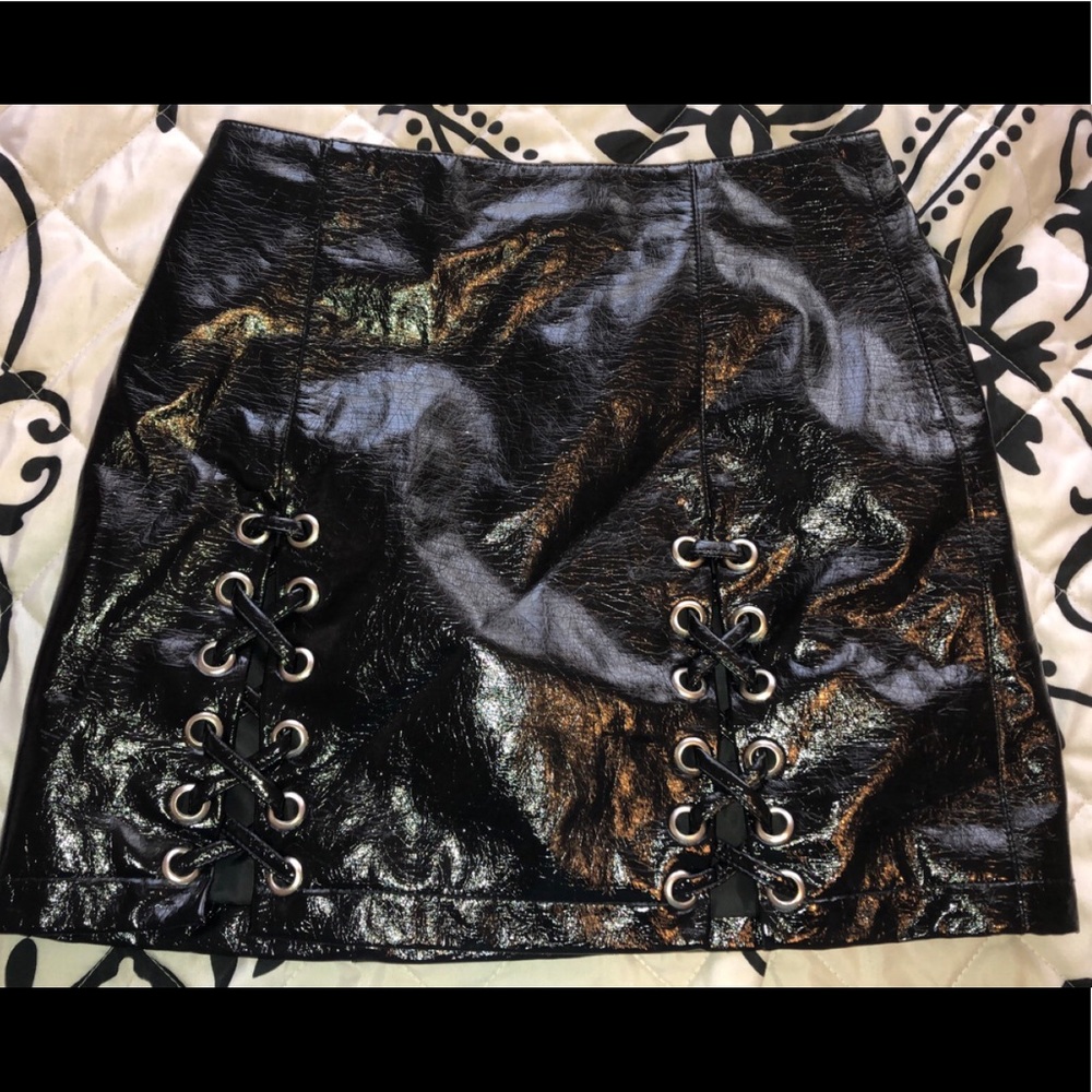 Forever 21 Lace Up Vinyl Leather Skirt